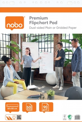 Hartie pentru flipchart NOBO Premium, 60x85 cm, 50 coli, 90gsm